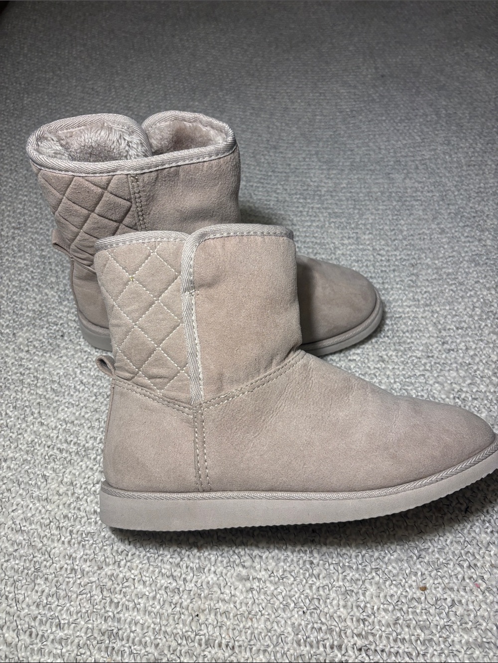 Quilted Faux Suede Cozy Winter Ankle Boots - Beige/Taupe, Size 7